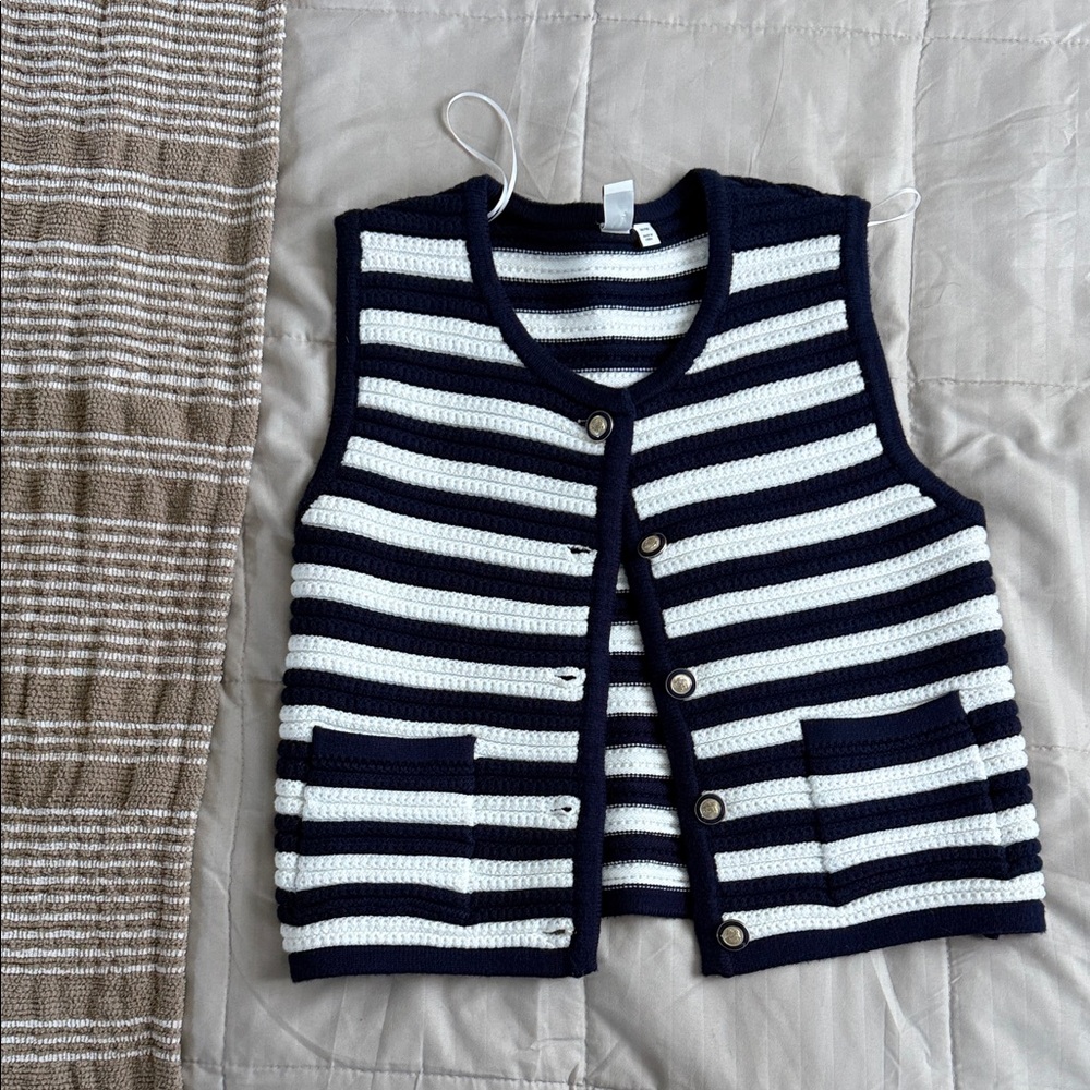 Joie Navy and White Striped Knit Top
